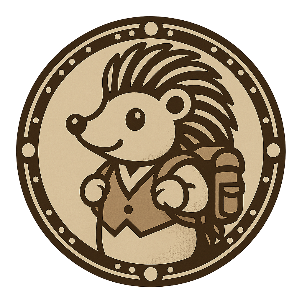Logo of a hedgehog wearing a backpack